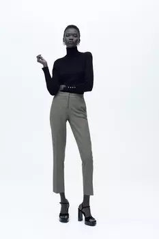 Мягкие укороченные брюки ZARA, коричневый мергель
