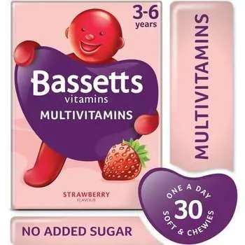 Мягкие жевательные мультивитамины Bassetts для детей 3–6 лет со вкусом клубники, 30 пастилок Bassett's