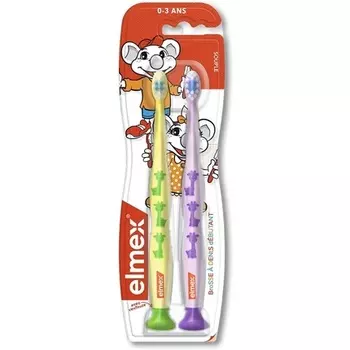 Мягкие зубные щетки для начинающих от 0 до 3 лет - синего и фиолетово-желтого цвета Elmex