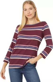 Мягкий эластичный вырез Supima с рукавом 3/4 и полоской L.L.Bean, цвет Deep Wine Multi Stripe