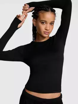 Мягкий бесшовный топ с длинными рукавами и косами Pink, черный