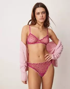 Мягкий бюстгальтер и стринги Alba Heart Mesh в розовом цвете ASOS DESIGN