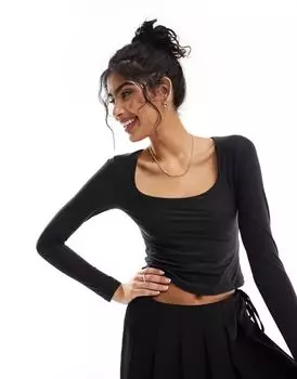 Мягкий черный матовый топ с длинными рукавами Abercrombie & Fitch