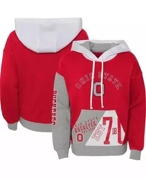 Мягкий флисовый пуловер с капюшоном Big Girls Scarlet Distressed Ohio State Buckeyes True Fan Outerstuff, красный
