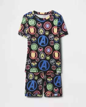 Мягкий хлопковый пижамный комплект и шорты с уютным внутренним круглым вырезом и длинными рукавами для мальчиков Gap, тёмно-синий