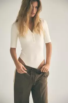 Мягкий интерлоковый боди ZARA, экрю