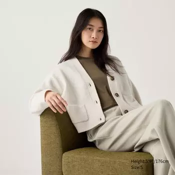 Мягкий кардиган V-образным вырезом UNIQLO, белый