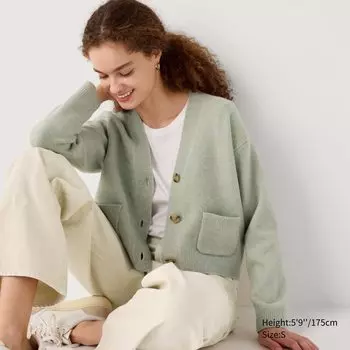 Мягкий кардиган V-образным вырезом UNIQLO, светло-зеленый