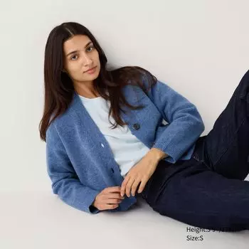 Мягкий кардиган V-образным вырезом UNIQLO, синий