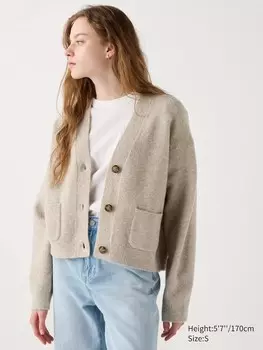 Мягкий кардиган V-образным вырезом UNIQLO, бежевый