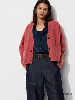 Мягкий кардиган V-образным вырезом UNIQLO, красный