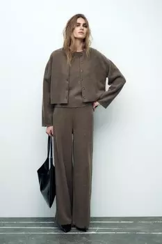 Мягкий кардиган в рубчик ZARA, кэмел