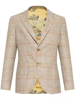 Мягкий клетчатый блейзер ETRO с зазубренными лацканами, серый