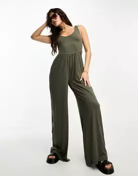 Мягкий комбинезон цвета хаки с заниженной талией ASOS DESIGN