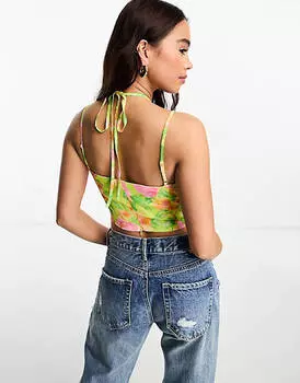 Мягкий корсет с бретелями и рюшами с желтым цветочным принтом ASOS DESIGN