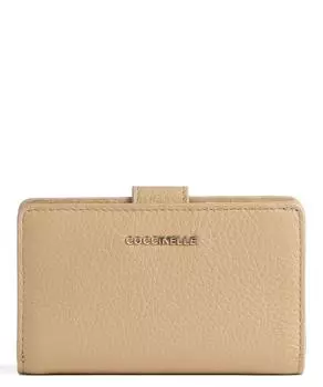 Мягкий кошелек металлик из зерненой яловой кожи Coccinelle, бежевый