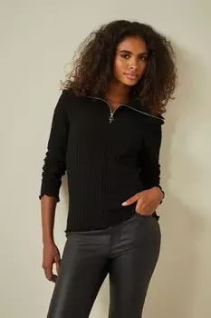 Мягкий легкий мягкий свитер на молнии 1/2 Next, черный