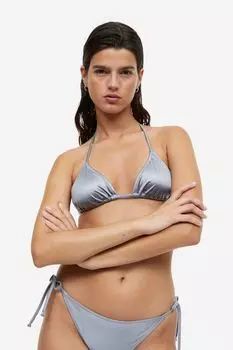 Мягкий лиф бикини с треугольными чашечками H&M, серо-голубой