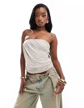 Мягкий матовый топ без бретелек Abercrombie & Fitch серого/коричневого цвета