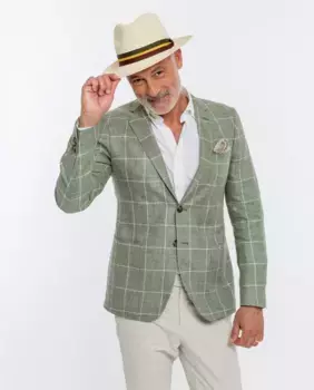 Мягкий мужской приталенный пиджак в сетку светло-оливкового цвета Wickett Jones, светло-зеленый