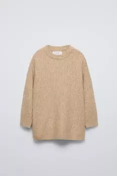 Мягкий на ощупь длинный свитер ZARA, кэмел