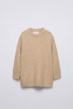 Мягкий на ощупь длинный свитер ZARA, кэмел