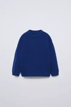 Мягкий на ощупь однотяжной вязки джемпер ZARA, цвет electric blue