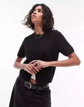 Мягкий на ощупь пушистый кардиган ARKET с короткими рукавами черного цвета