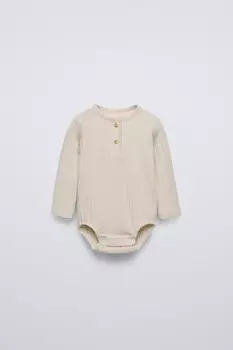 Мягкий на ощупь ребребнее боди ZARA, светло-бежевый