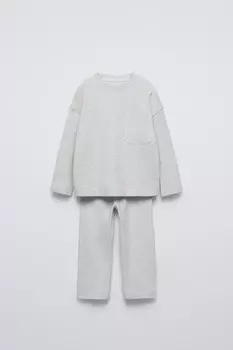 Мягкий на ощупь рубчик футболка и брюки комплект ZARA, серый мергель
