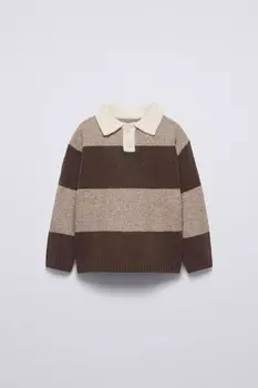 Мягкий на ощупь свитер поло ZARA, бежевый/коричневый