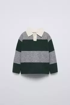 Мягкий на ощупь свитер поло ZARA, серо-зеленый