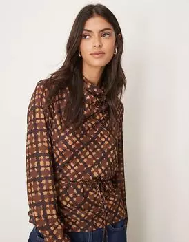 Мягкий на ощупь топ с воротником-хомутиком и завязкой на талии в клетку ASOS DESIGN