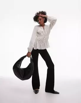 Мягкий на ощупь топ с завязками спереди, многоярусный, цвета слоновой кости Topshop