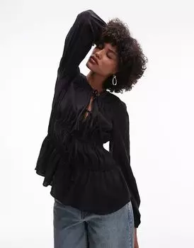 Мягкий на ощупь топ с завязками спереди черного цвета Topshop