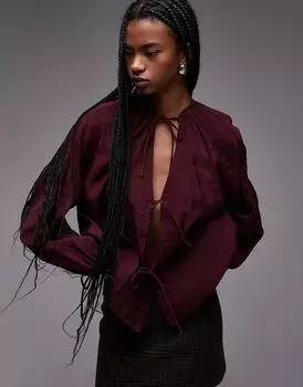 Мягкий на ощупь топ с завязками спереди в бордовом цвете Topshop