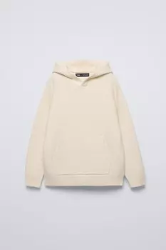 Мягкий на ощупь трикотажный свитер с капюшоном ZARA, экрю