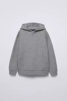 Мягкий на ощупь трикотажный свитер с капюшоном ZARA, серый мергель