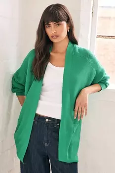 Мягкий на ощупь, уютный, трикотажный удлиненный кардиган Next, зеленый