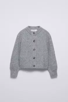 Мягкий на ощупь вязаный кардиган ZARA, средне-серый