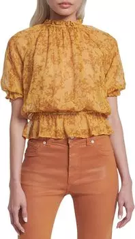 Мягкий объемный топ с короткими рукавами 7 For All Mankind, цвет Bold Gold Print