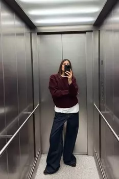 Мягкий однотяжной вязки свитер ZARA, бордовый