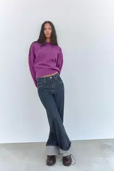 Мягкий однотяжной вязки свитер ZARA, фиолетовый