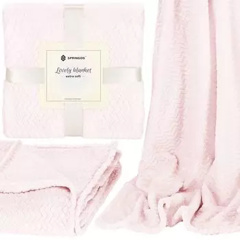 Мягкий плед 200х220 см, плед, покрывало светло-серого цвета, очень мягкий. Springos, розовый