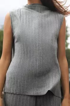 Мягкий плиссированный топ ZARA, серый