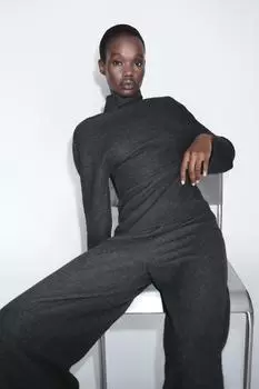 Мягкий плиссированный топ ZARA, серый мергель