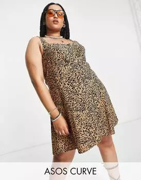 Мягкий сарафан мини с леопардовым принтом ASOS DESIGN Curve
