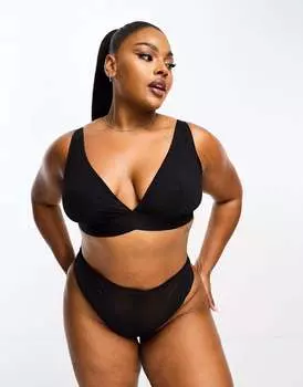 Мягкий сетчатый бюстгальтер с высоким верхом ASOS Curve Mila черного цвета