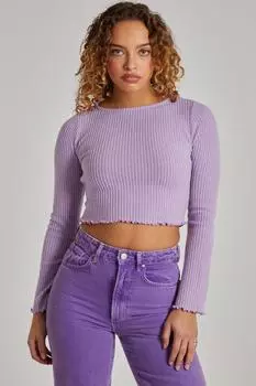 Мягкий широкий топ в рубчик с начесом и длинными рукавами Pink Vanilla, фиолетовый