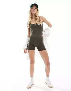 Мягкий спортивный комбинезон цвета хаки с бретелями ASOS